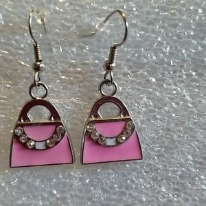 Pink and silver with bling pierced earrings